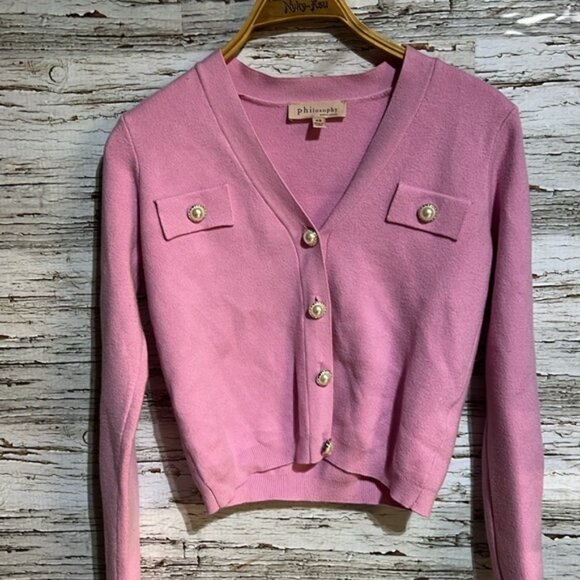 Philosophy pink button up short style sweater size XS - Picture 3 of 7